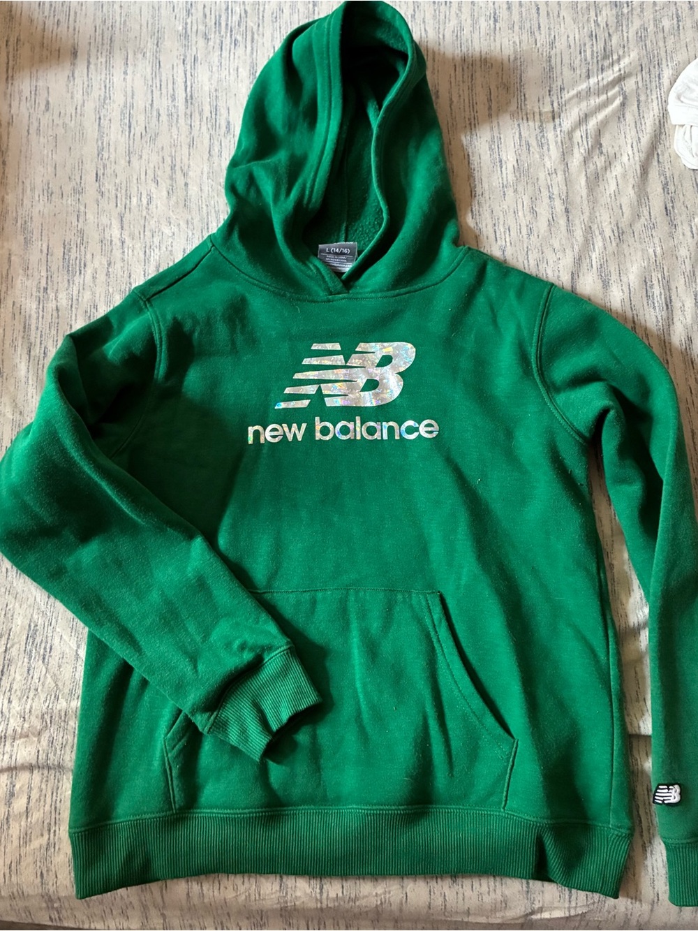 New Balance Green Hoodie with Iridescent Logo with matching pants.